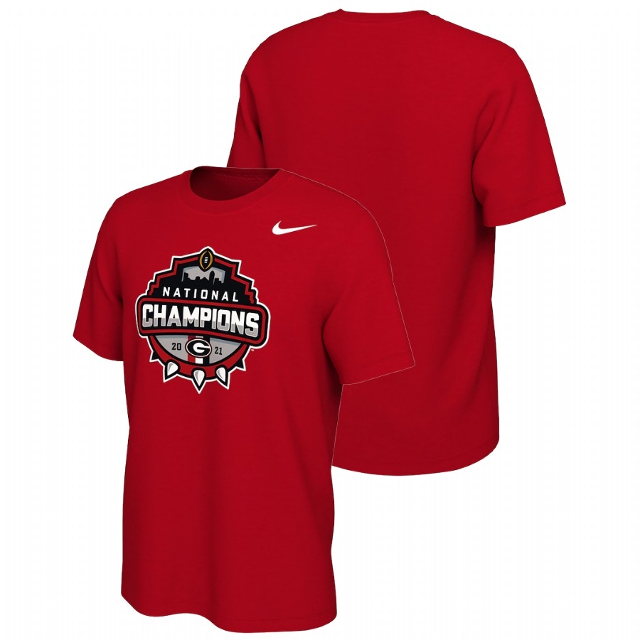 Georgia Bulldogs Men's NCAA Red Champions 2021 CFP National Celebration Official Logo College Football T-Shirt QND7149YG